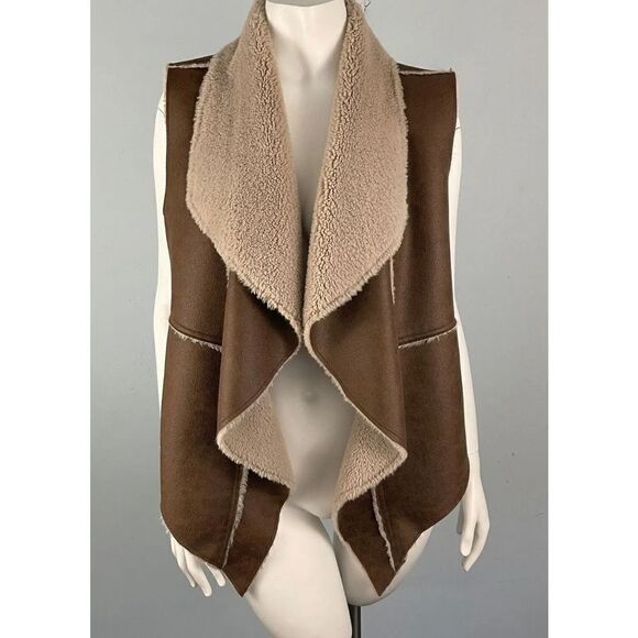 DYLAN Sweaters - DYLAN Women's L Brown Faux
Vegan Suede Shearling Cozy Open
Front Vest